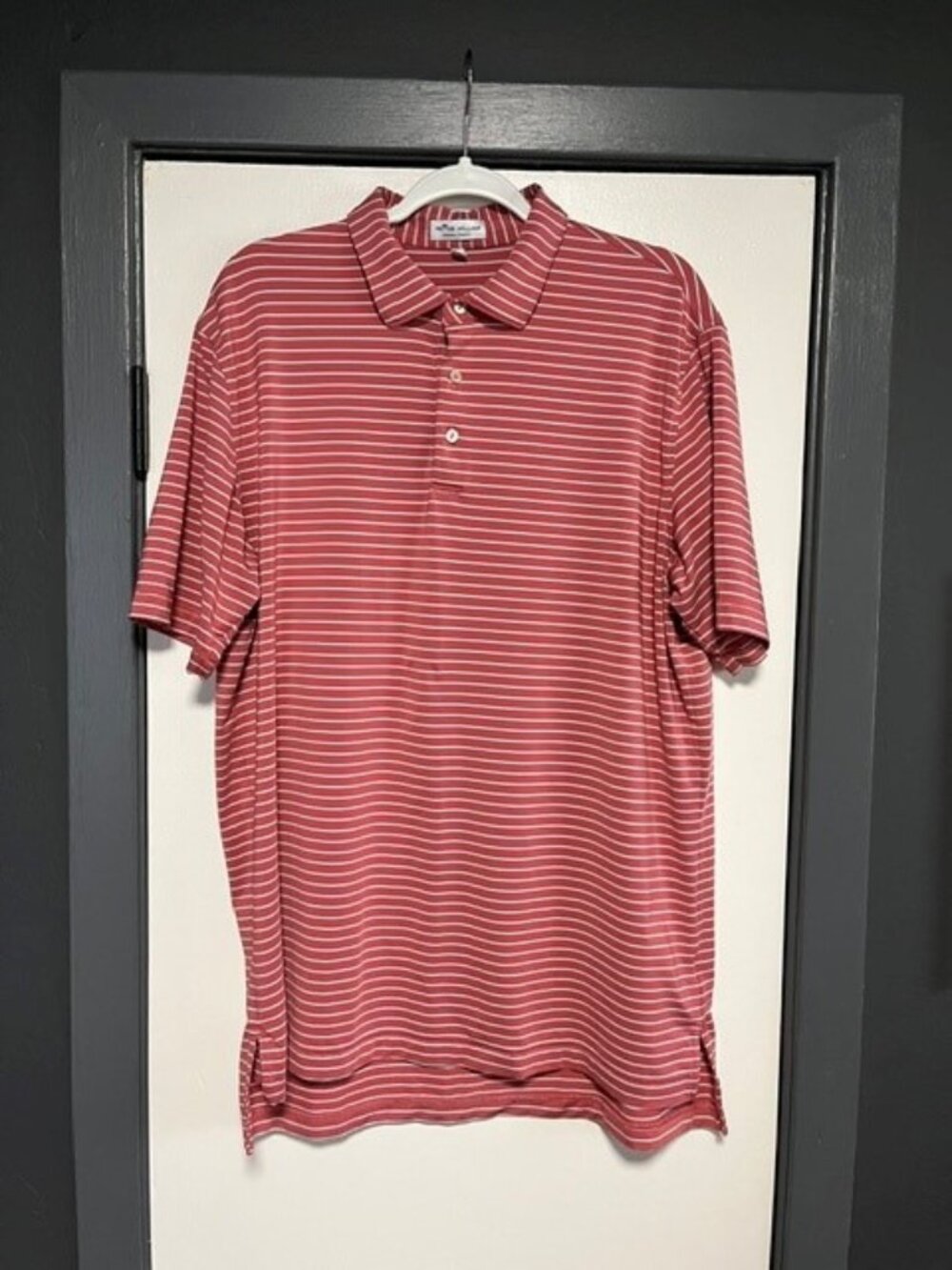 Peter Millar Summer Comfort Polo - size L - Coral Striped